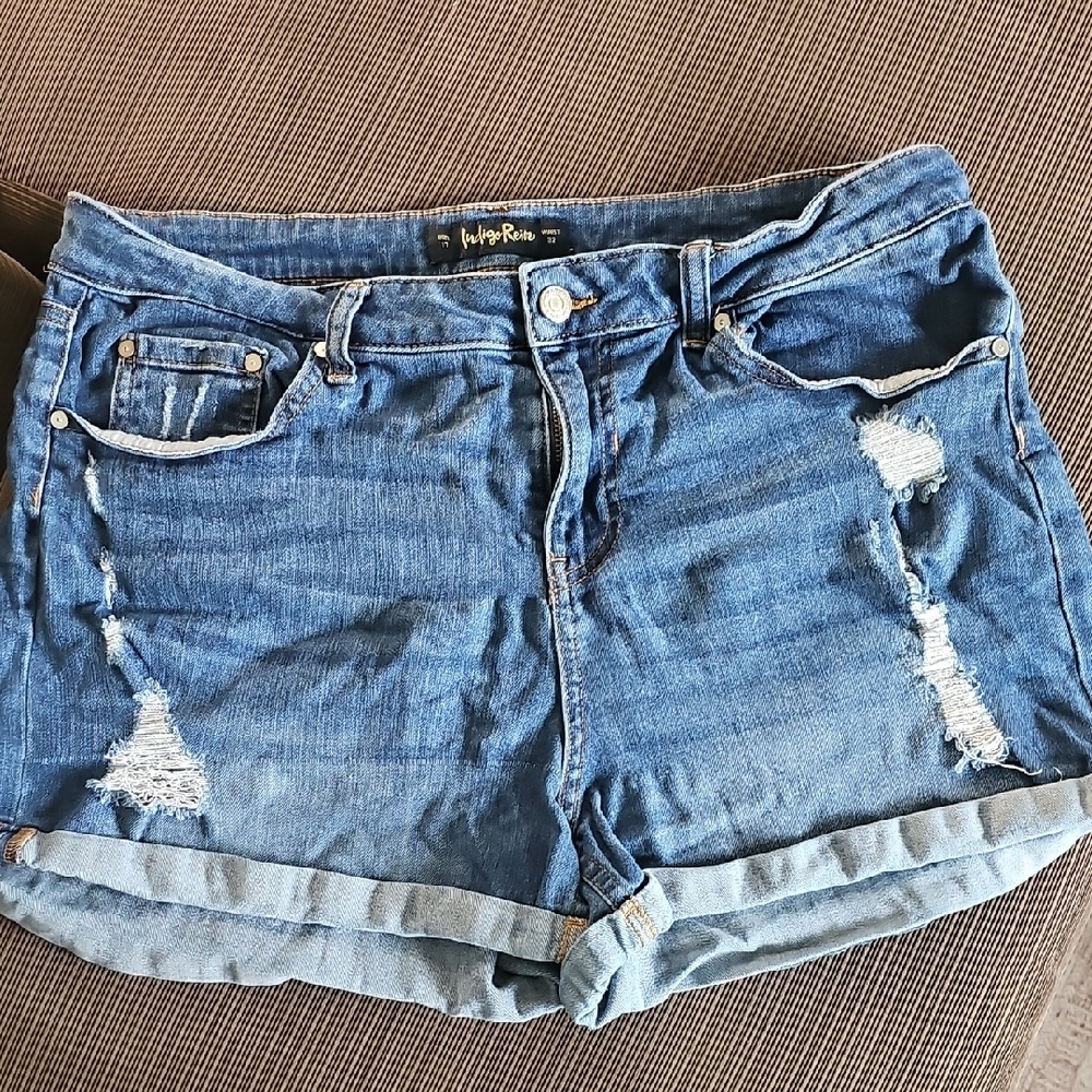 Indigo Rein Blue Distressed Denim Jean Shorts